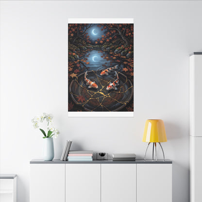 Koi Pond Canvas Art | Autumn Kintsugi Gold Repair Art