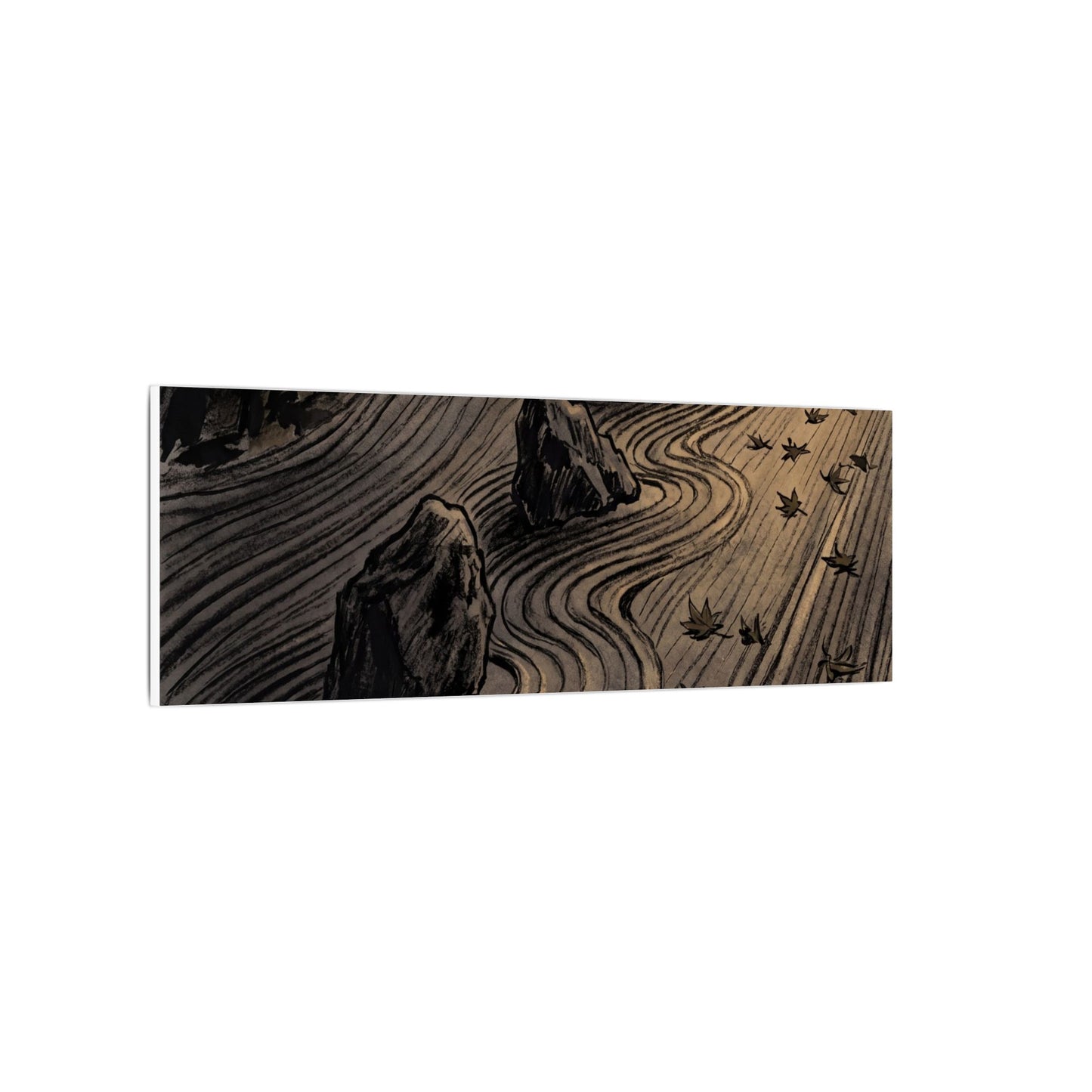 Rock Garden Canvas Art | Autumn Dark Japandi Charcoal Ink Art