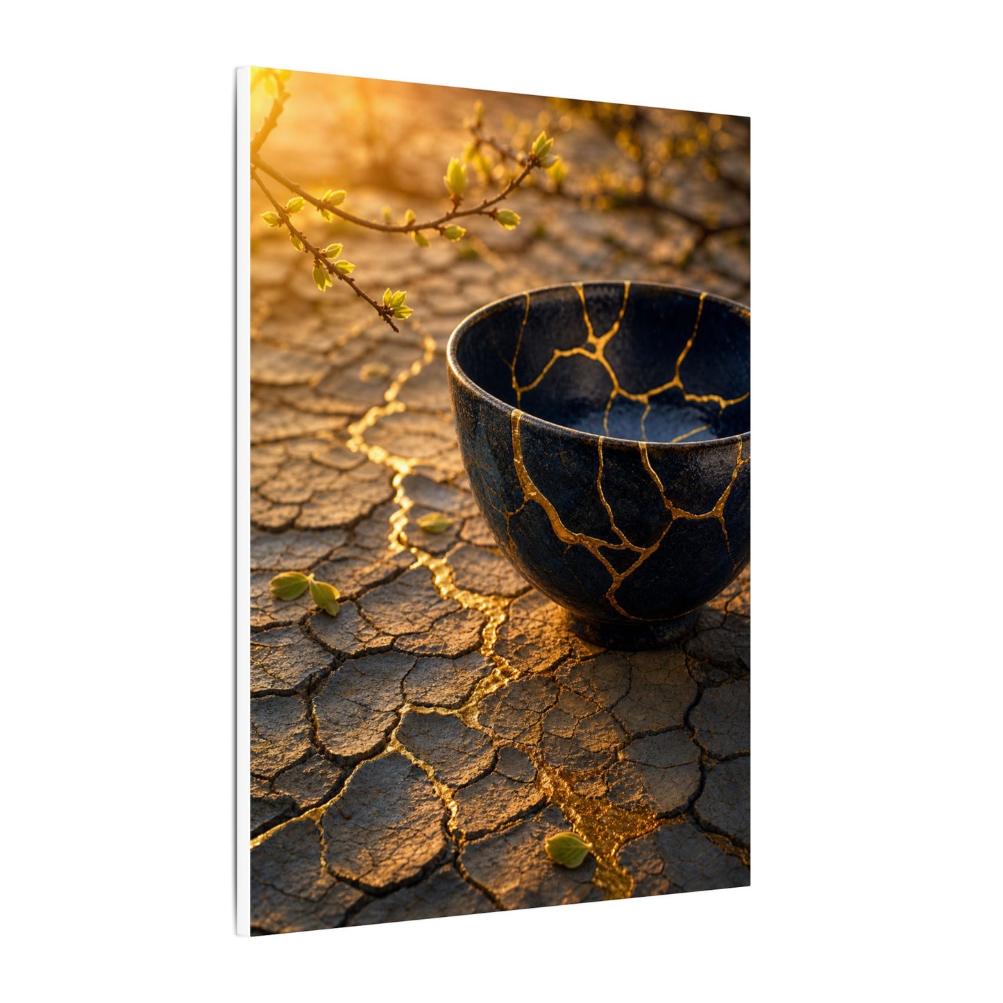 Golden Hour Cracked Earth Canvas Art - Kintsugi Fukinsei