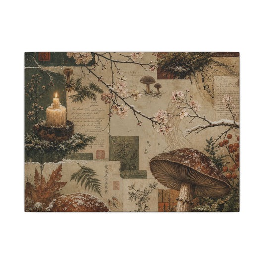 Cherry Blossom Canvas Art | Winter Cottagecore Mushroom Illustration Art