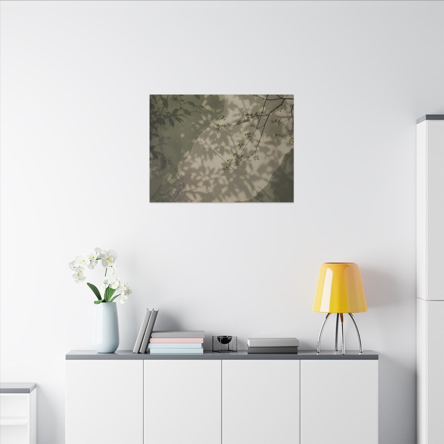 Neutral Shadow Play Canvas Art - Japanese Pattern Japandi