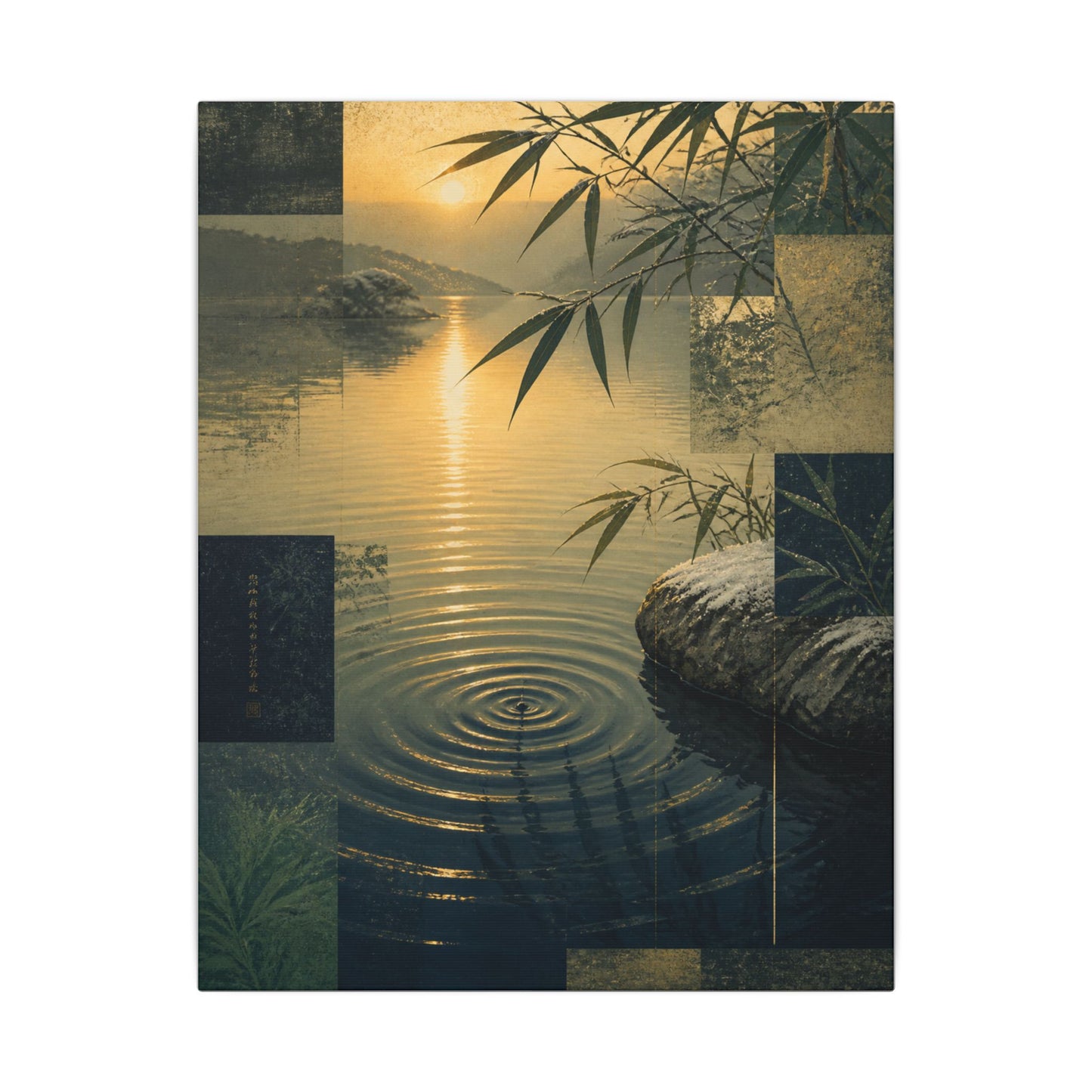 Zen Water Ripple in Golden Hour | Ukiyo E Inspired Canvas Art