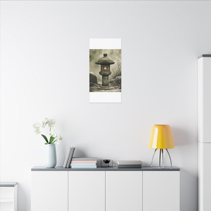 Stone Lantern Winter Canvas Art | Japandi Neutral Design
