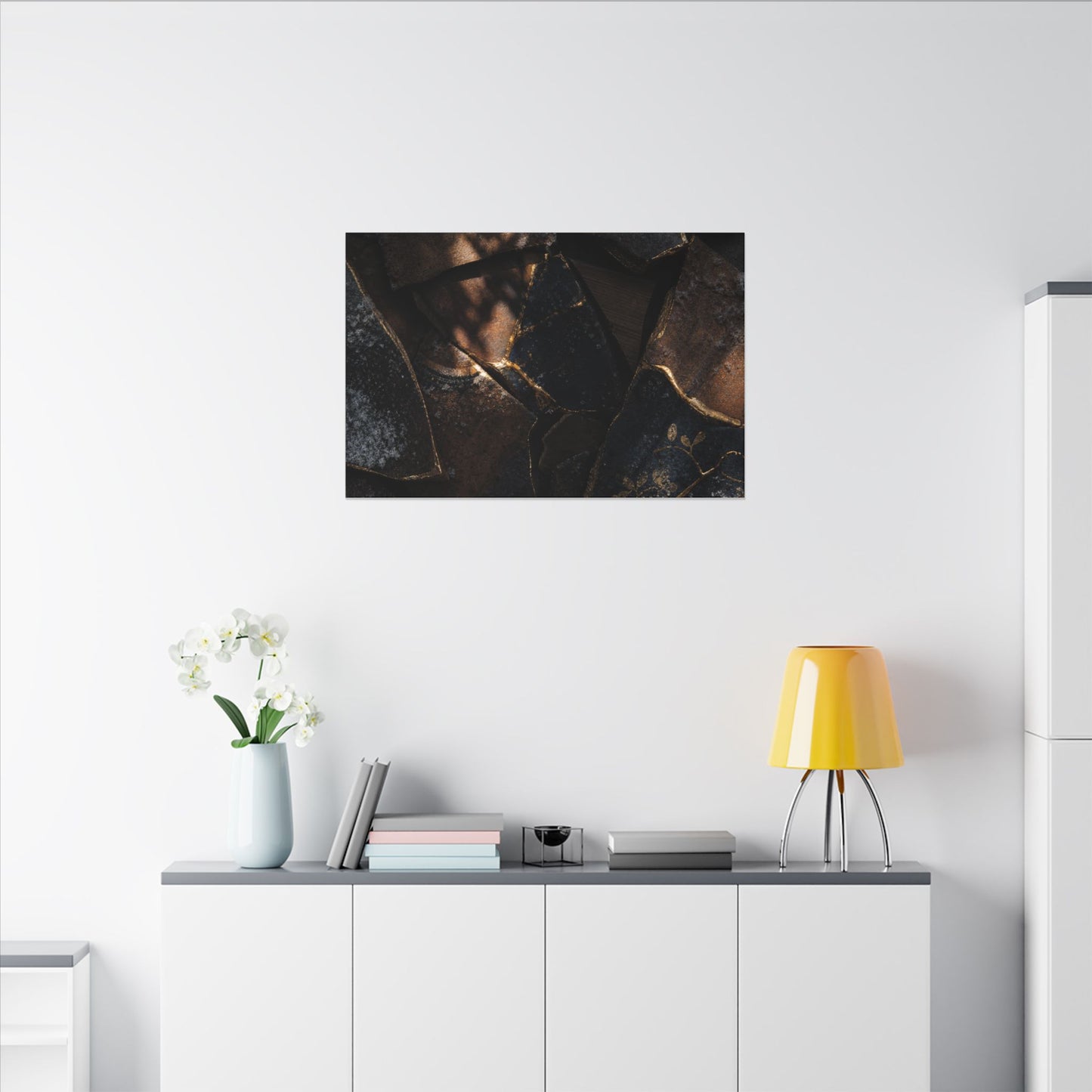 Fukinsei Broken Pottery Canvas Art - Dark Japandi Dark Texture