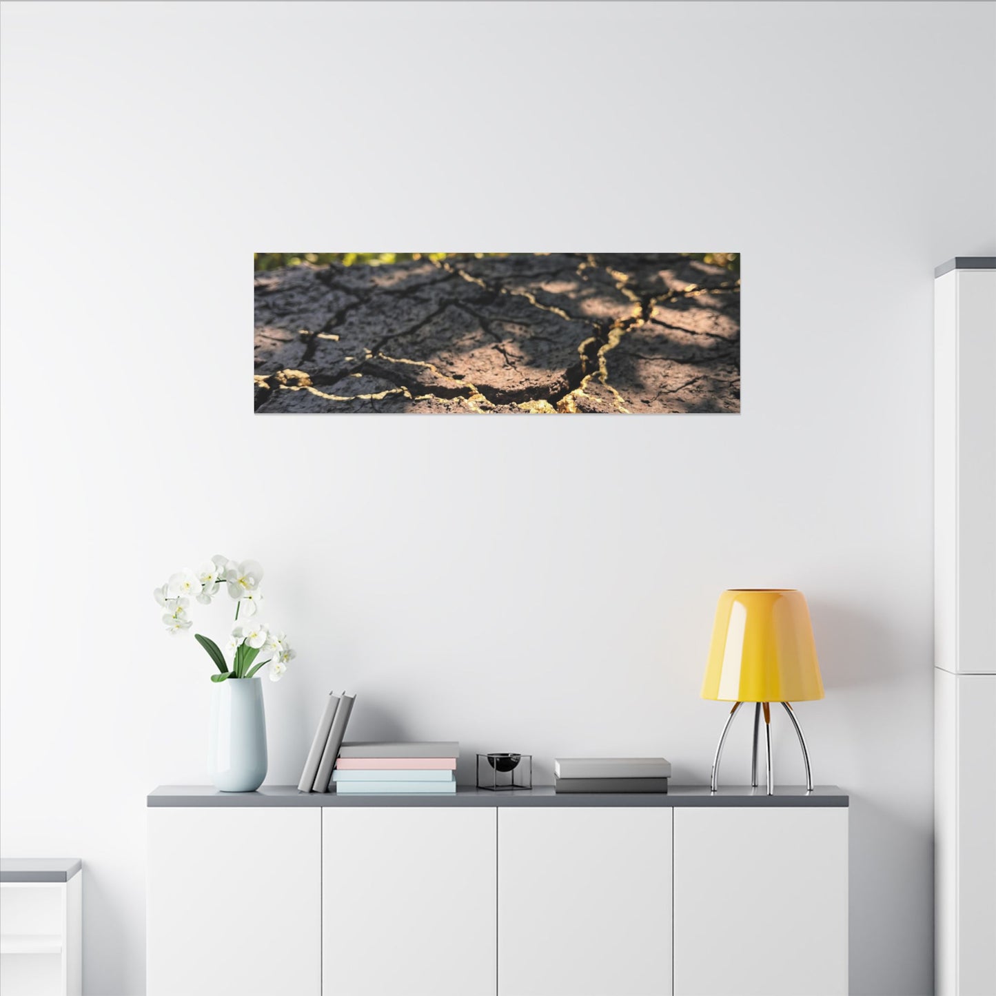 Shibui Cracked Earth Canvas Art - Kintsugi Gold Repair