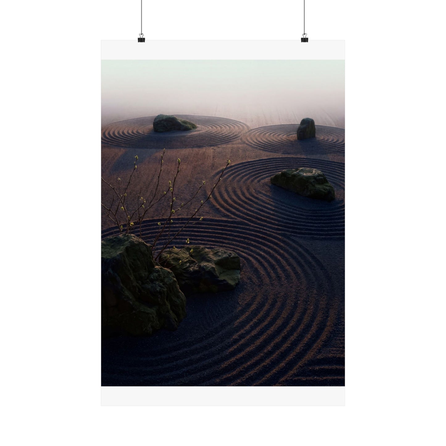 Dawn Rock Garden Wall Art Print - Dark Japandi Mono No Aware Art Print