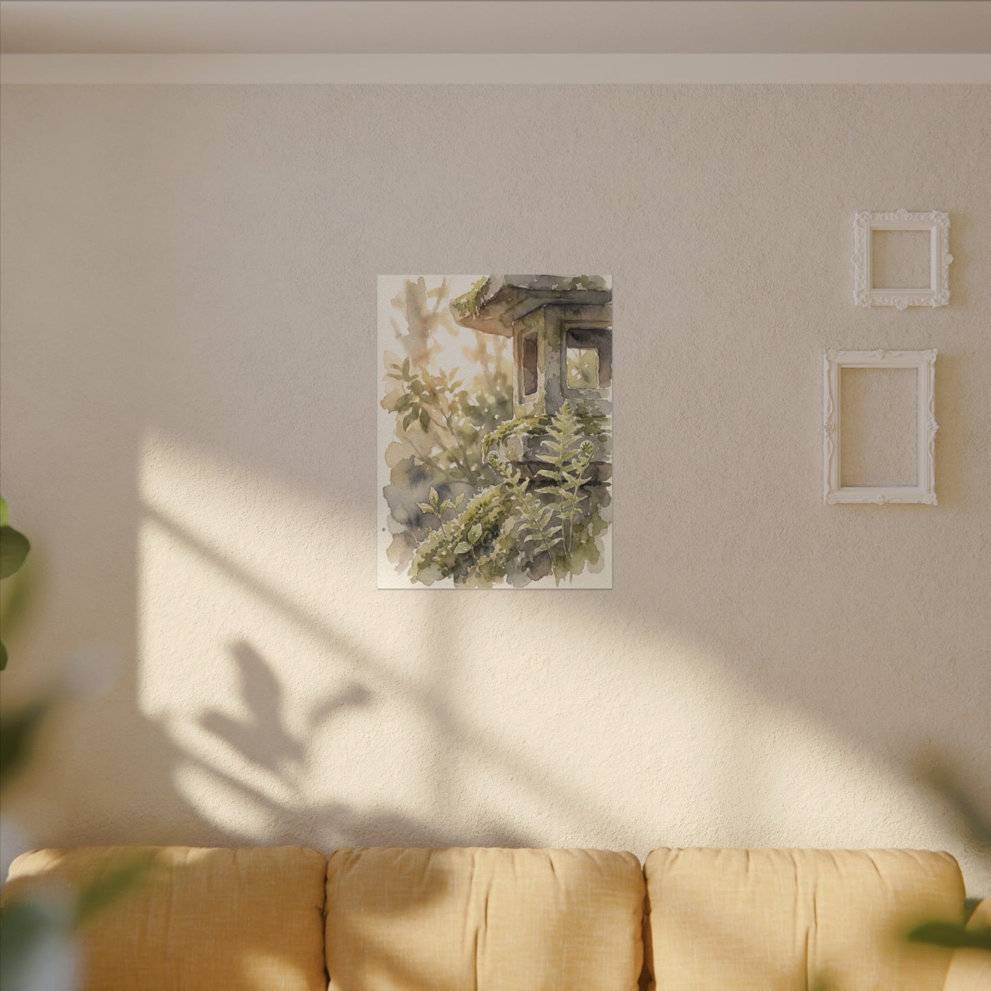 Earthy Stone Lantern Canvas Art - Watercolor Japandi