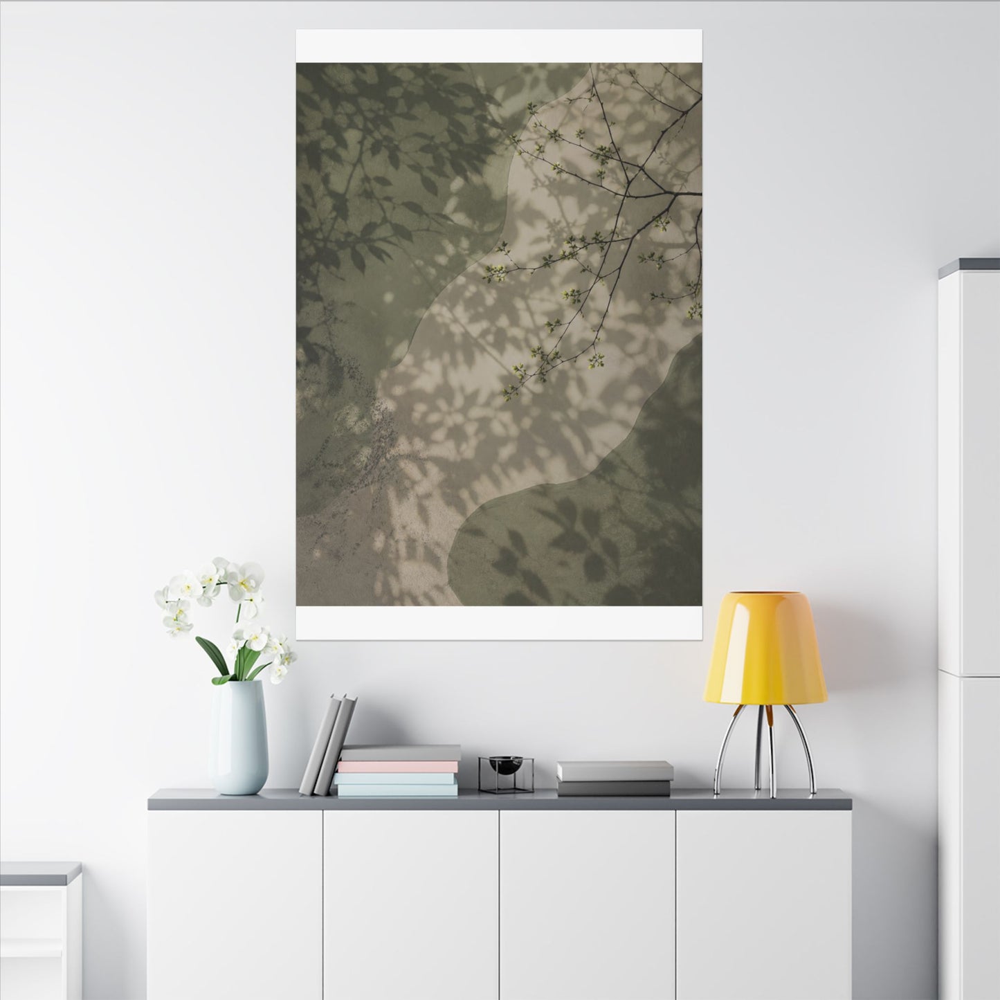 Neutral Shadow Play Canvas Art - Japanese Pattern Japandi