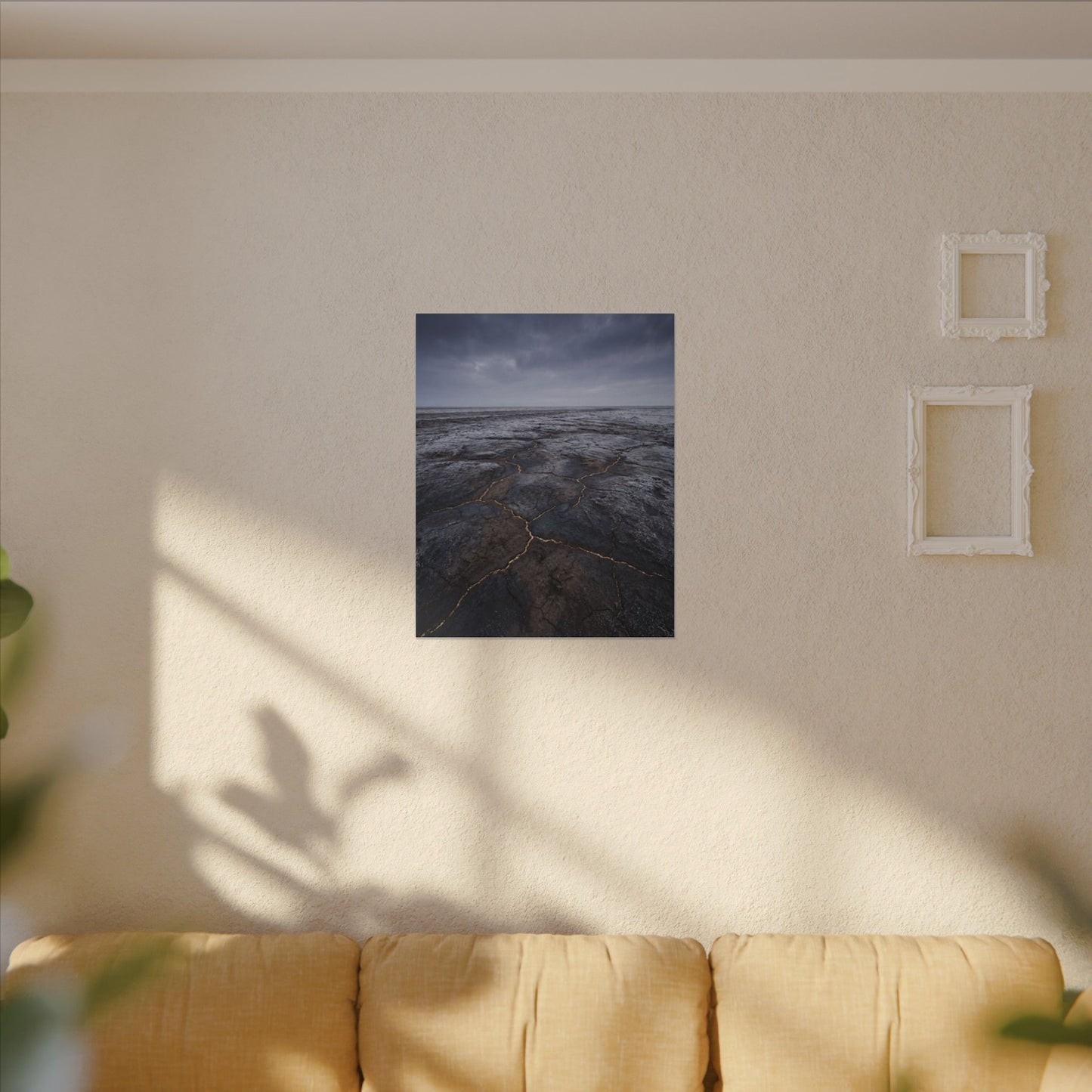 Dark Japandi Cracked Earth in Overcast | Dark Texture Canvas Art