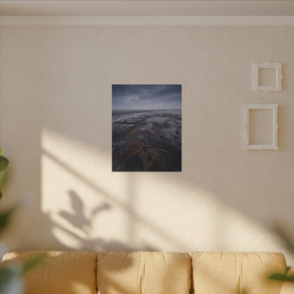Dark Japandi Cracked Earth in Overcast | Dark Texture Canvas Art