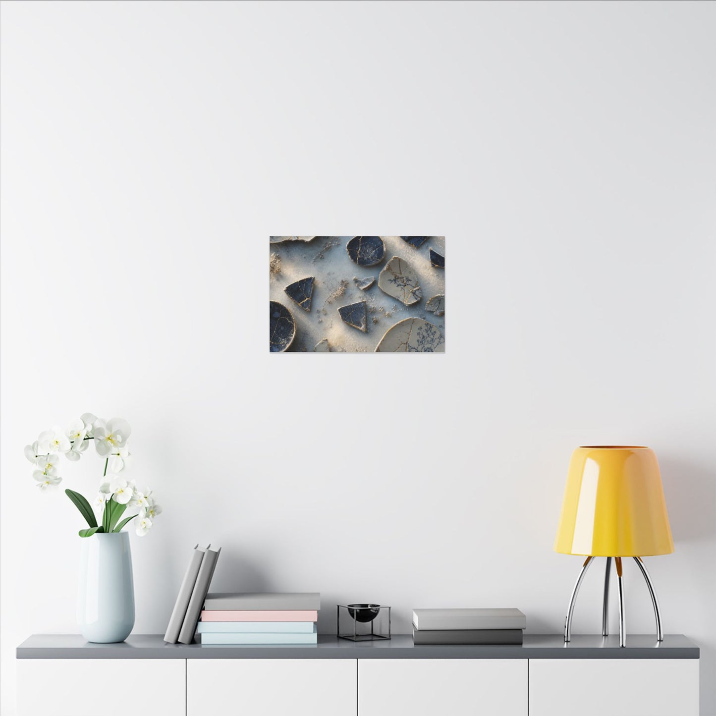 Broken Pottery Canvas Art | Winter Kintsugi Gold Vein Art