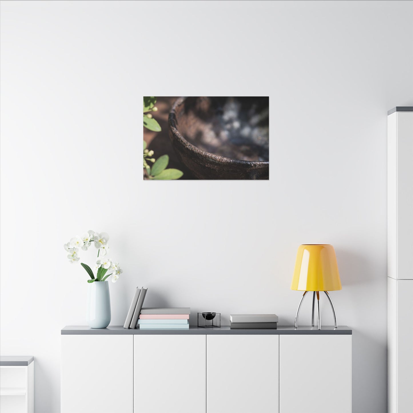 Ceramic Bowl Shadow Zen Canvas Art | Moody Dark Japandi Art