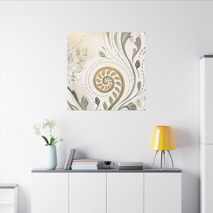 Japandi Fern Unfurling in Golden Hour | Japanese Pattern Canvas Art