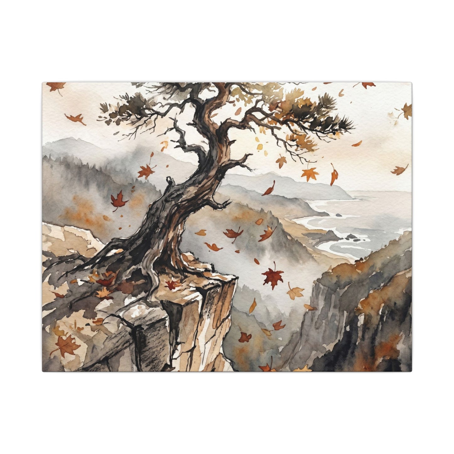 Autumn Pine Tree Watercolor Canvas Art | Warm Decor