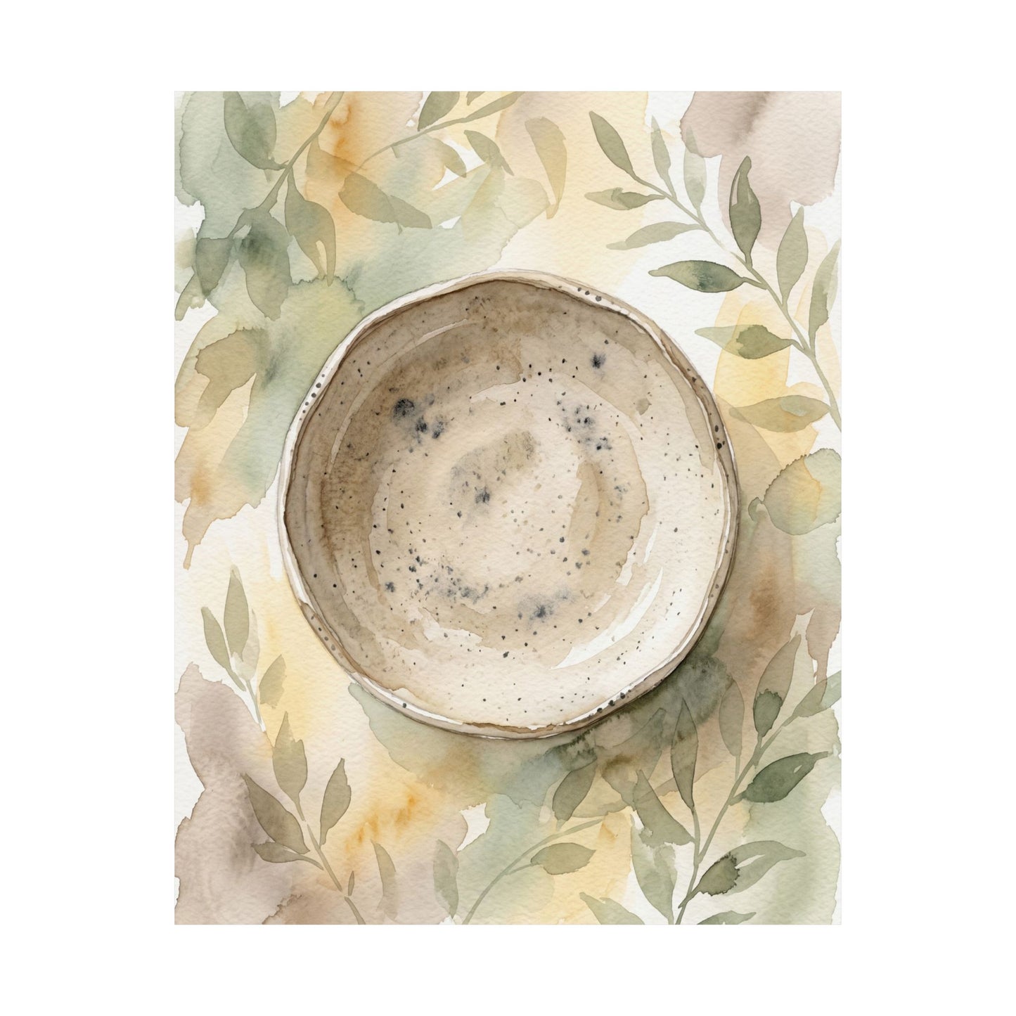 Elegant Ceramic Bowl Wall Art Print - Watercolor Japandi