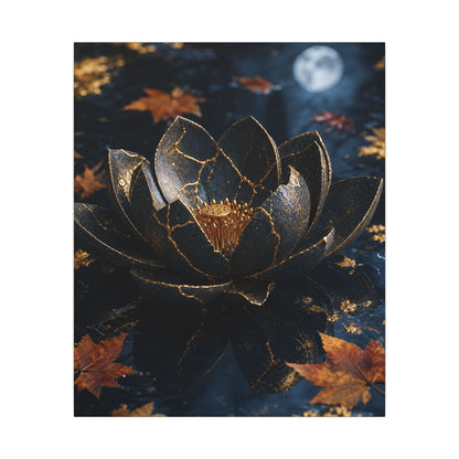 Moonlight Lotus Flower Canvas Art - Kintsugi Fukinsei