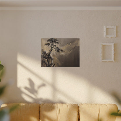 Pine Tree Charcoal Ink Canvas Art | Luxurious Dark Japandi Art