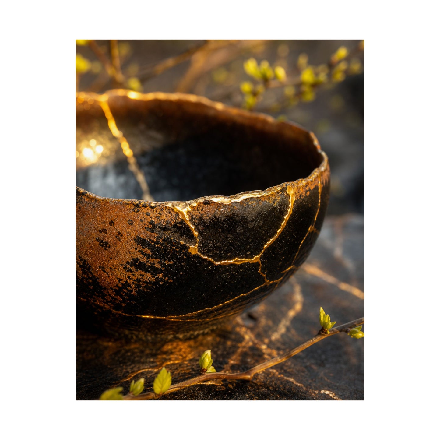 Shibui Ceramic Bowl Wall Art Print - Kintsugi Gold Vein