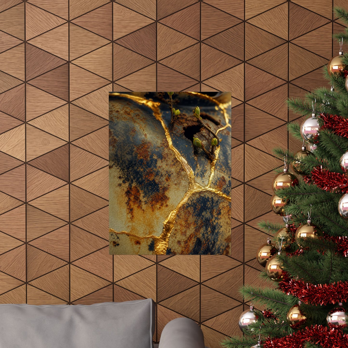 Healing Rust Patina Wall Art Print - Crackle Gold Kintsugi