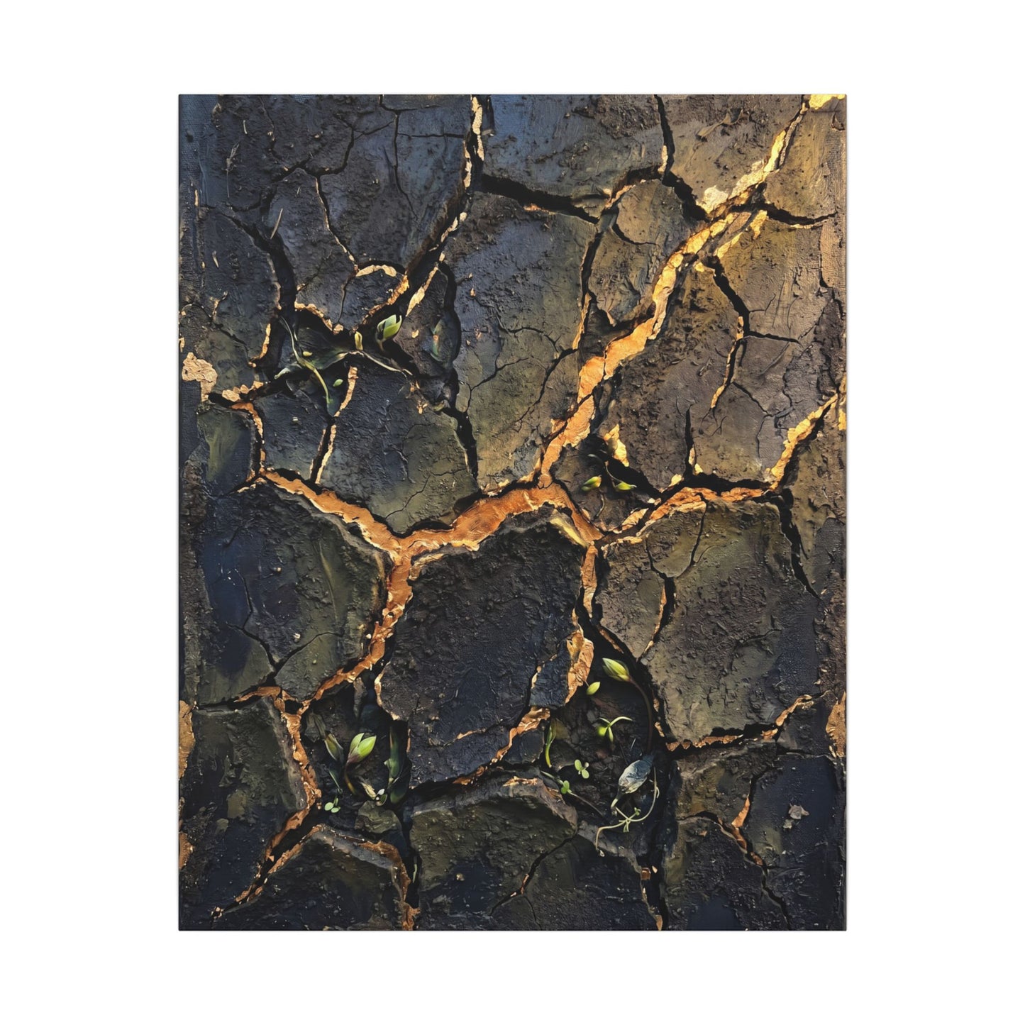 Cracked Earth Spring Canvas Art | Dark Japandi Atmospheric Design