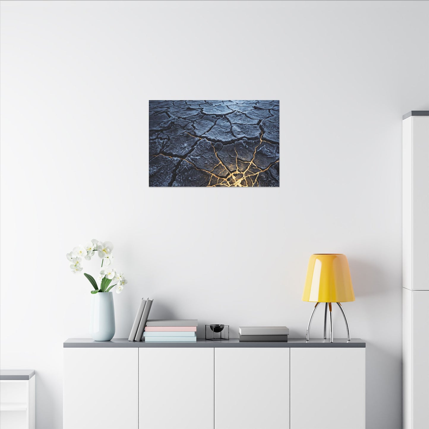 Moonlight Cracked Earth Canvas Art - Kintsugi Mono No Aware