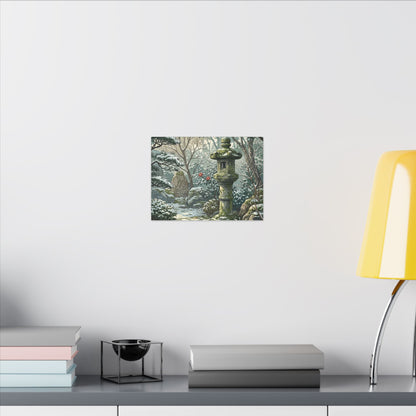 Stone Lantern Winter Canvas Art | Japandi Warm Design