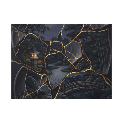 Kintsugi Moonlit Garden in Golden Hour | Gold Repair Canvas Art