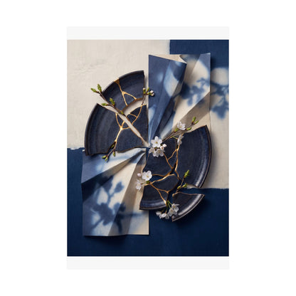 Kintsugi Paper Fold in Moonlight | Gold Repair Wall Art Print