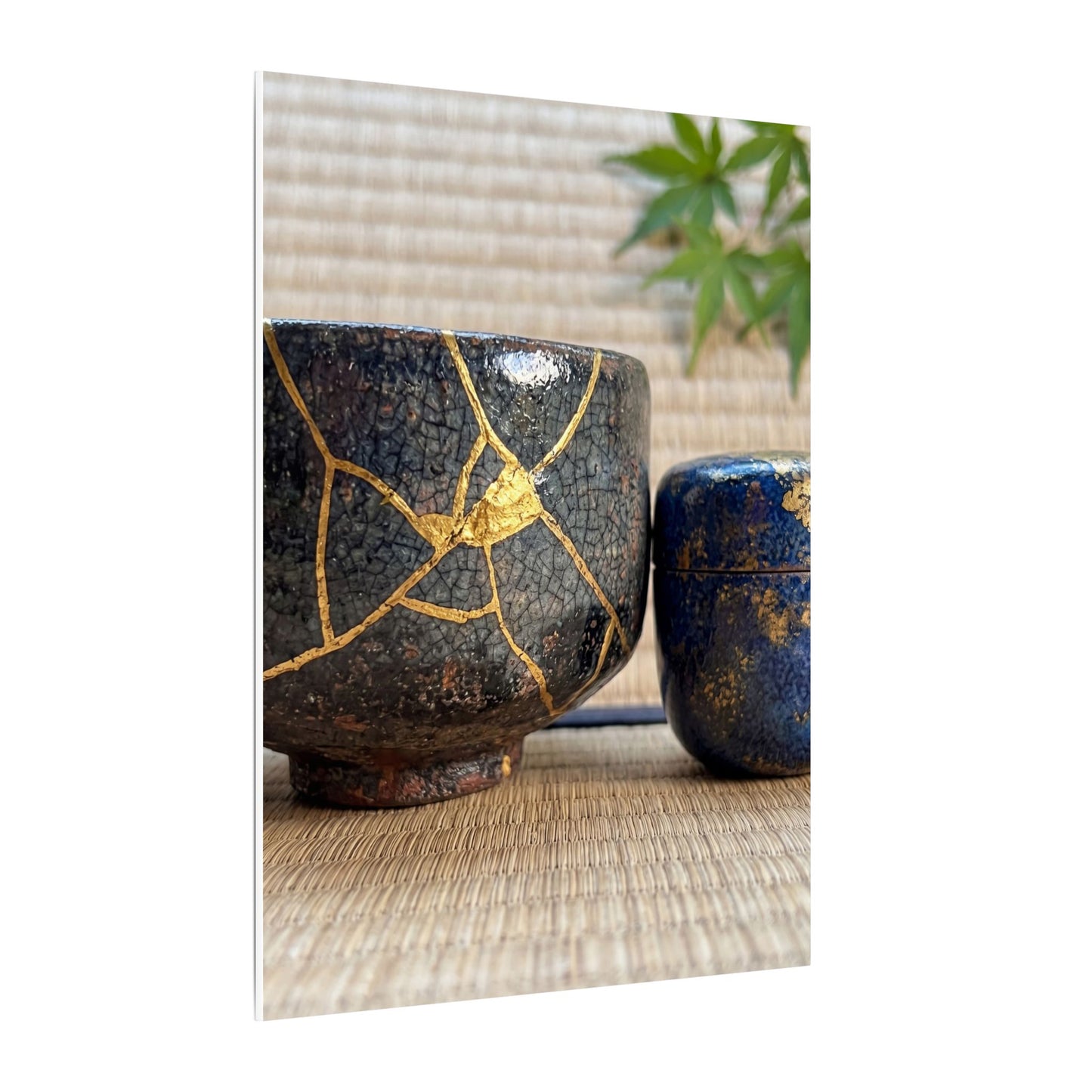 Tea Ceremony Crackle Gold Canvas Art | Philosophical Kintsugi Art