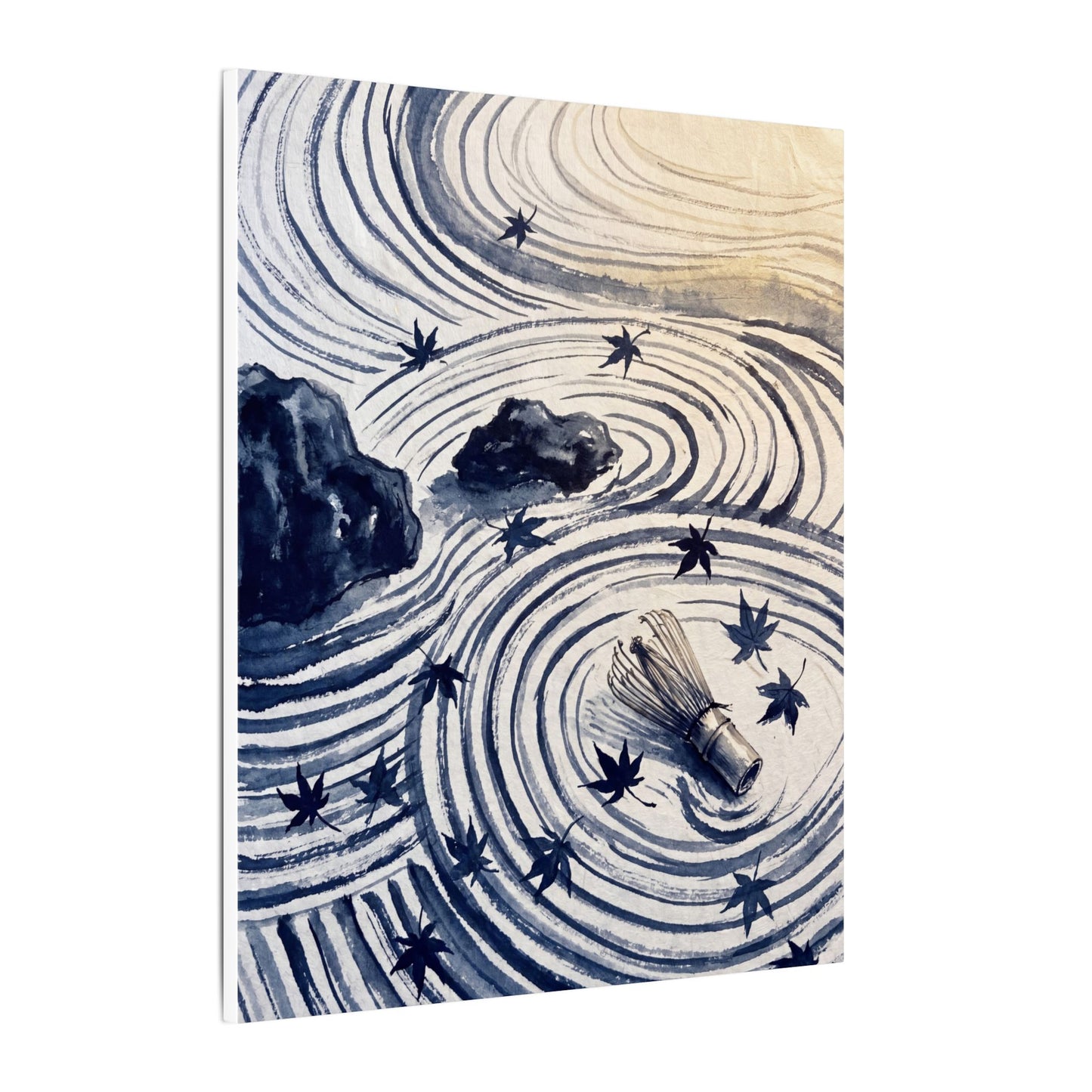 Zen Rock Garden in Golden Hour | Sumi E Canvas Art
