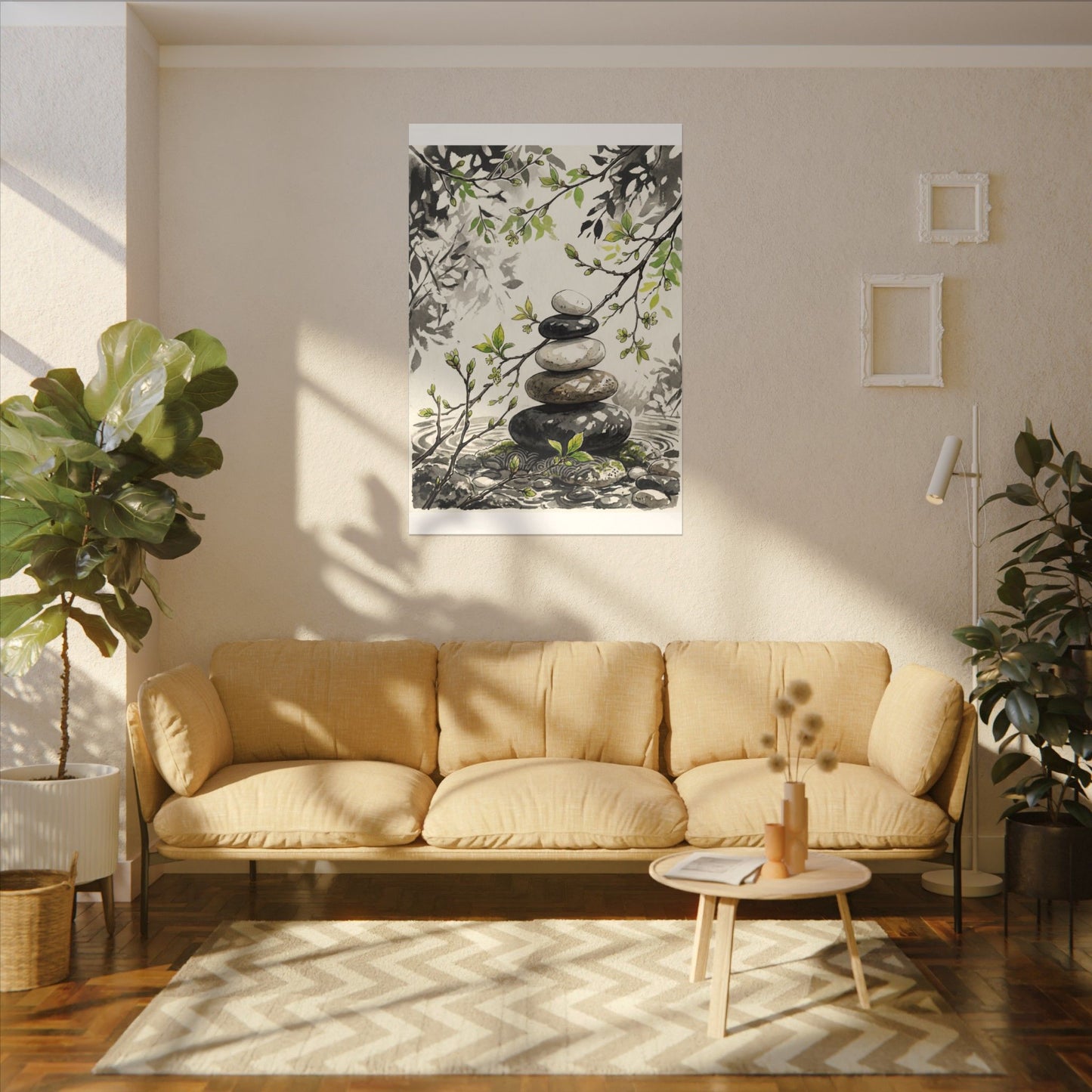 Spring River Stones Japanese Pattern Canvas Art | Elegant Decor