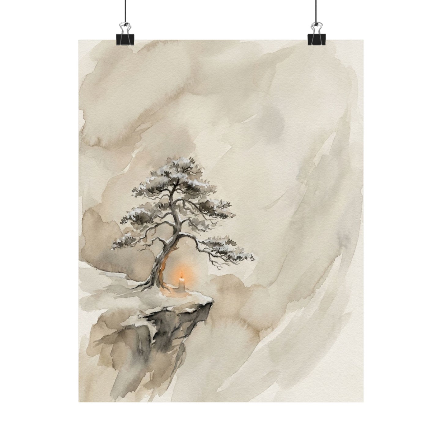 Warm Pine Tree Wall Art Print - Watercolor Japandi