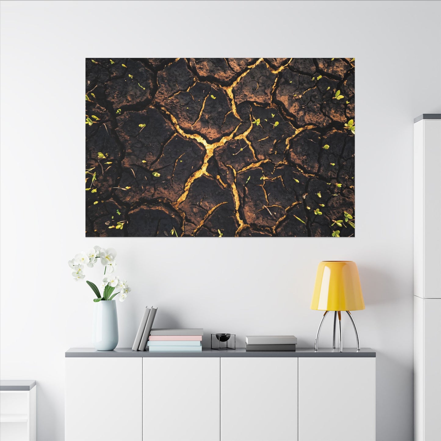 Cracked Earth Moody Minimal Canvas Art | Sophisticated Dark Japandi Art