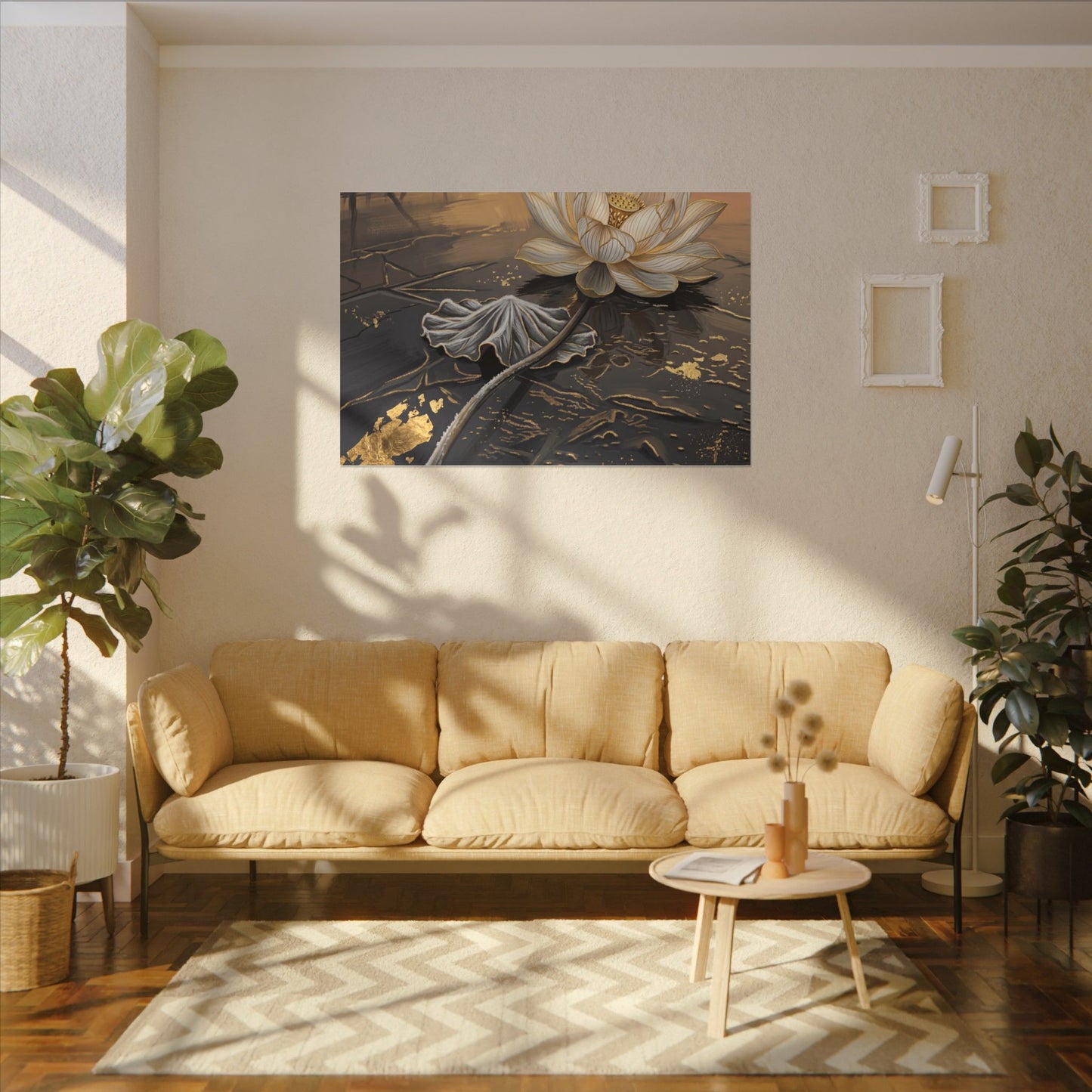 Kintsugi Lotus Flower in Golden Hour | Gold Vein Canvas Art