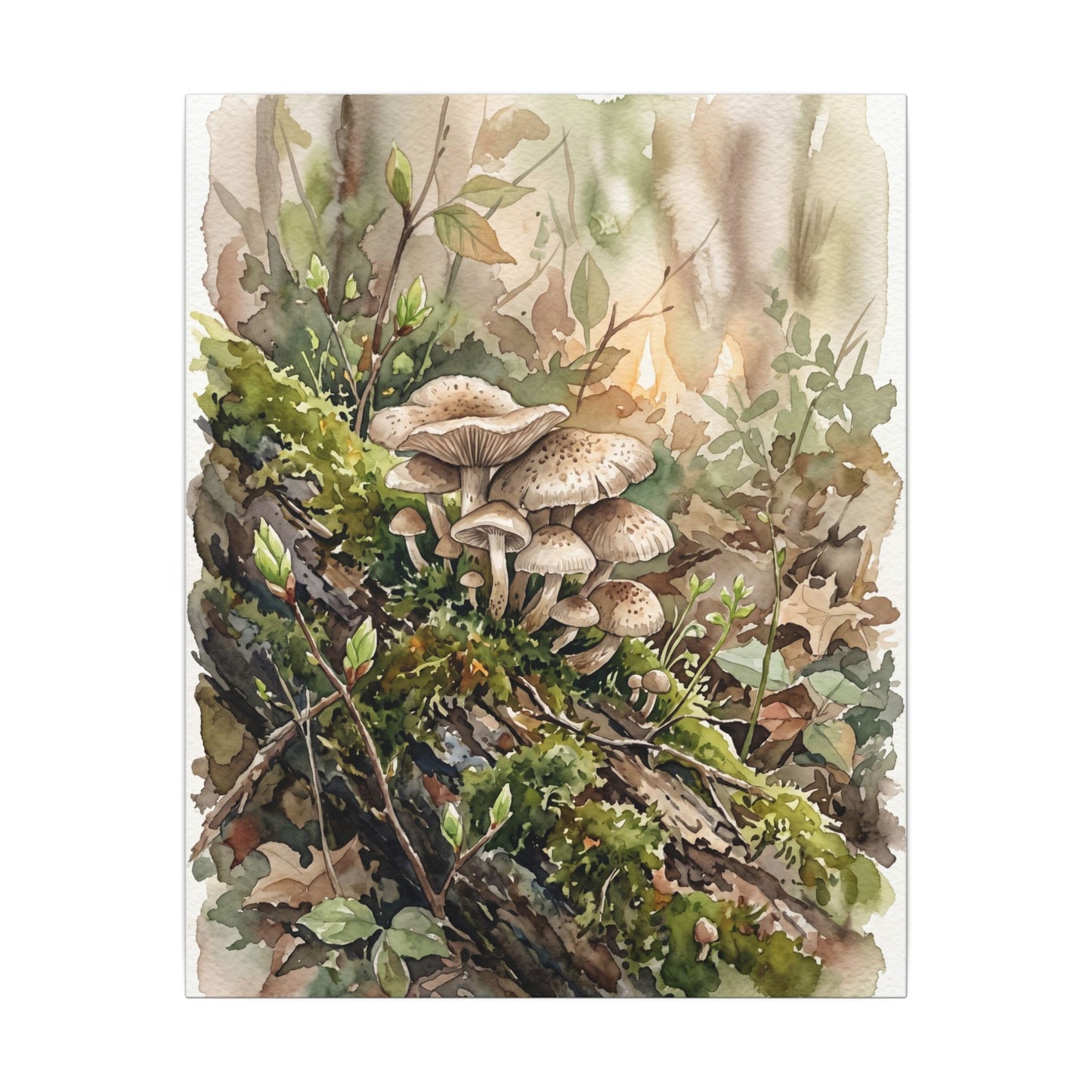 Wild Mushrooms Canvas Art | Spring Japandi Watercolor Art