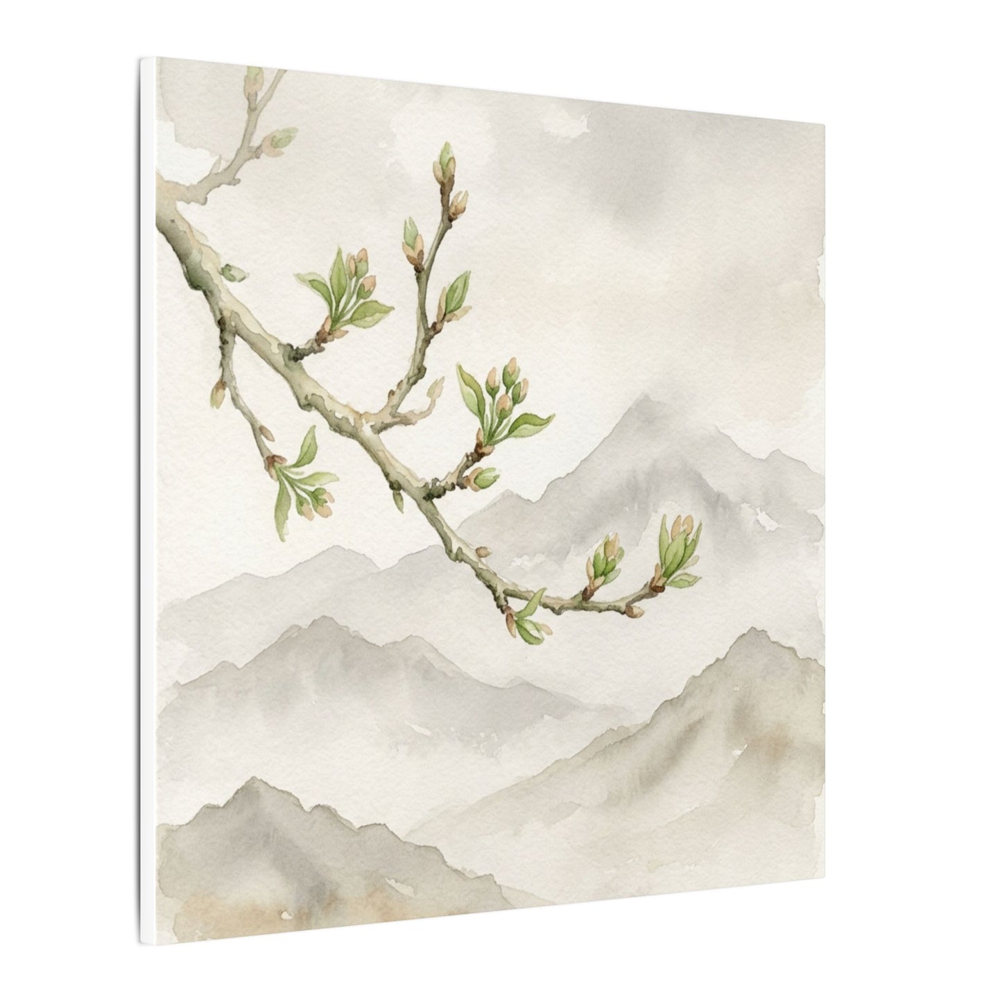 Spring Mountain Mist Watercolor Canvas Art | Cozy Decor