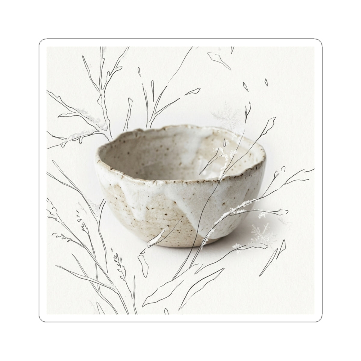Winter Ceramic Bowl Minimal Line Sticker | Earthy Decor