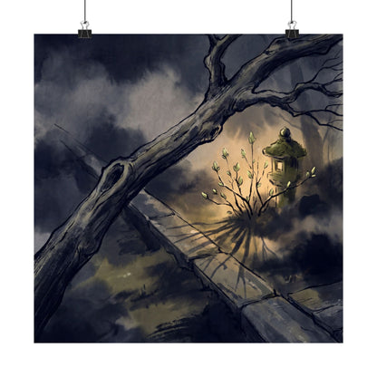 Golden Hour Moonlit Garden Wall Art Print - Dark Japandi Datsuzoku