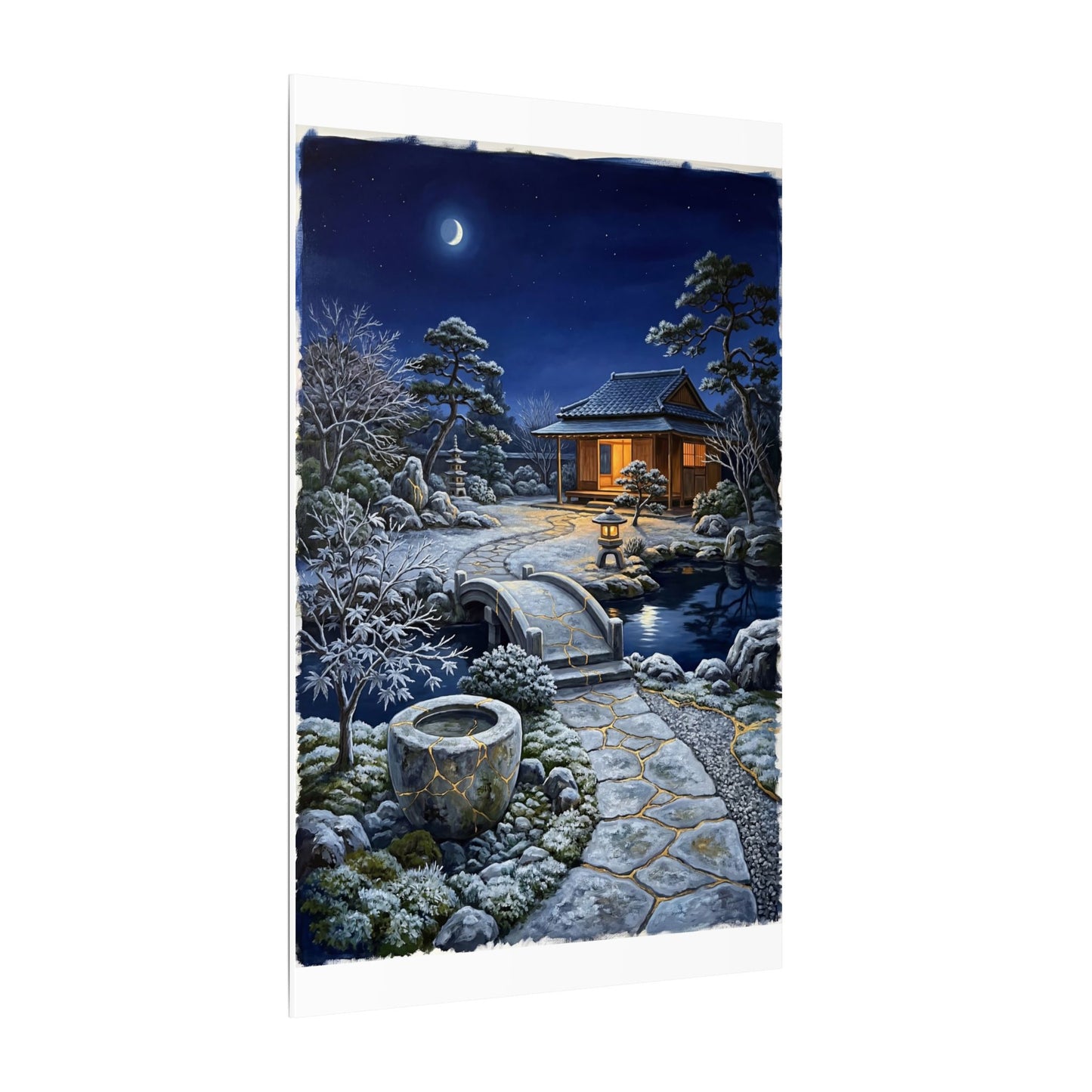 Moonlit Garden Winter Canvas Art | Kintsugi Artful Design