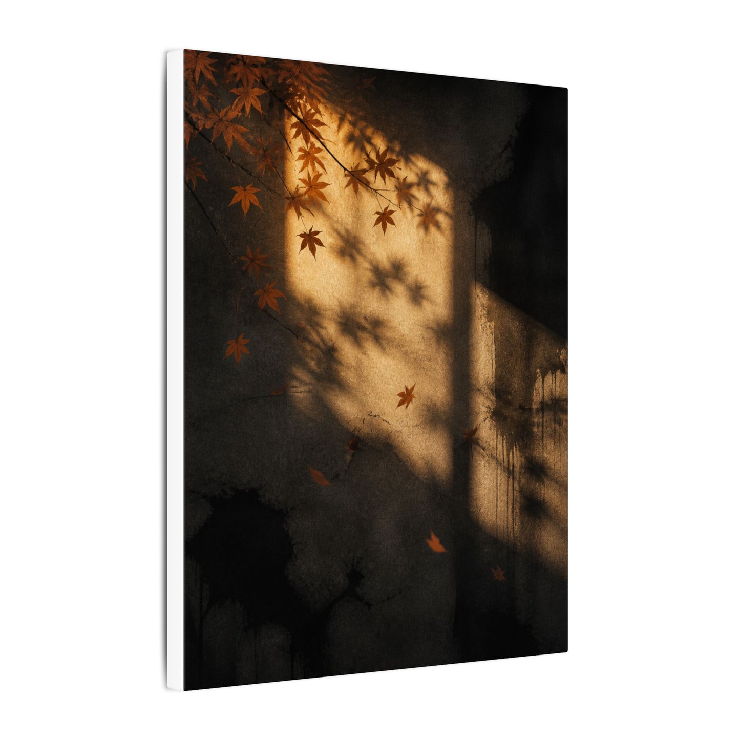 Shadow Play Canvas Art | Autumn Dark Japandi Charcoal Ink Art
