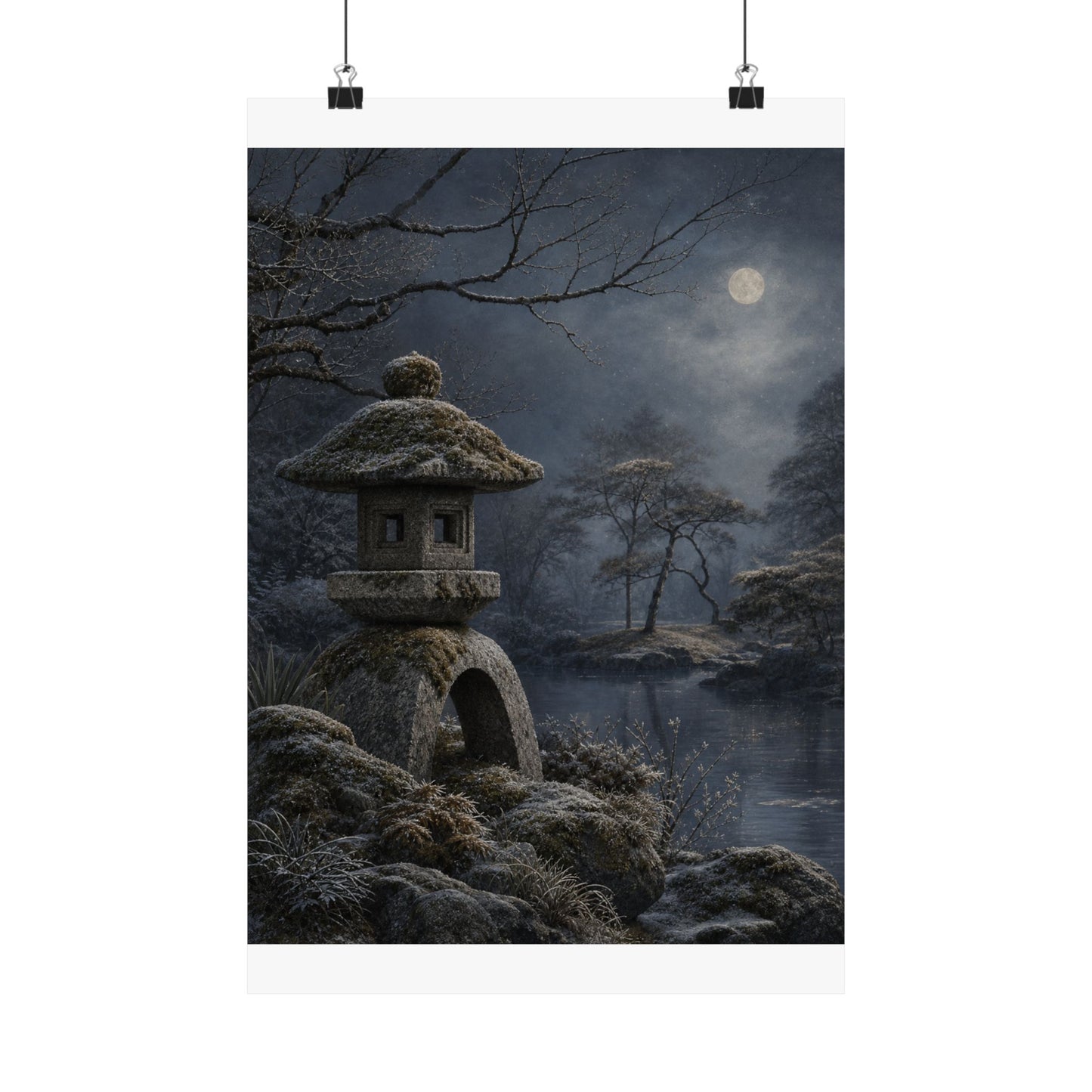 Winter Stone Lantern Japanese Pattern Wall Art Print | Earthy Decor
