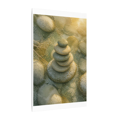 River Stones Watercolor Canvas Art | Elegant Japandi Art