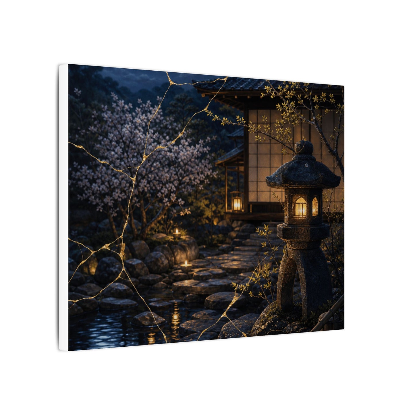Seijaku Moonlit Garden Canvas Art - Kintsugi Gold Vein