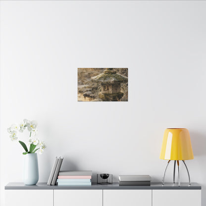 Winter Stone Lantern Watercolor Canvas Art | Earthy Decor