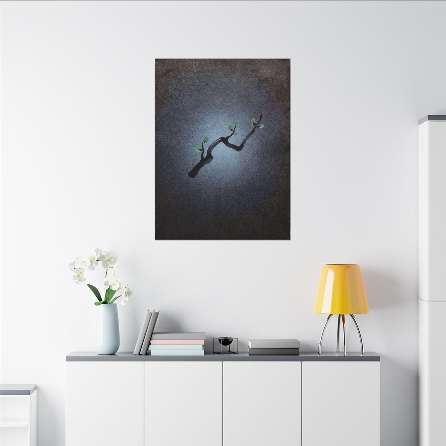 Ink Brushstroke Canvas Art | Spring Dark Japandi Moody Minimal Art