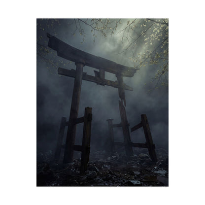 Torii Gate Moody Minimal Wall Art Print | Moody Dark Japandi Art
