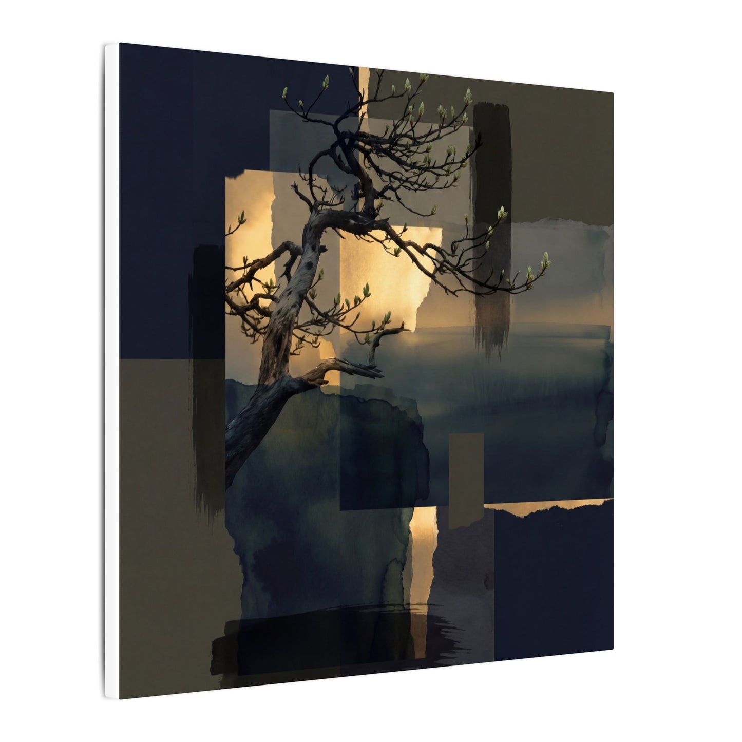 Golden Hour Pine Tree Canvas Art - Dark Japandi Kanso