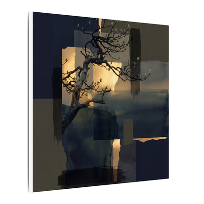 Golden Hour Pine Tree Canvas Art - Dark Japandi Kanso