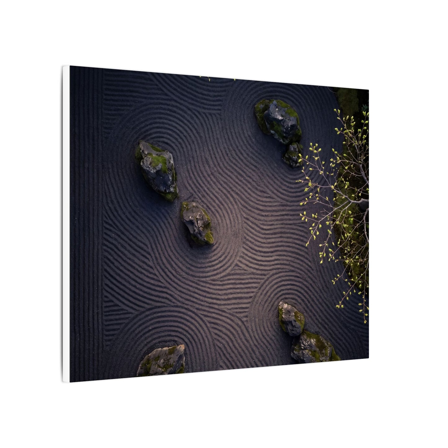 Dark Japandi Rock Garden in Dawn | Shadow Zen Canvas Art