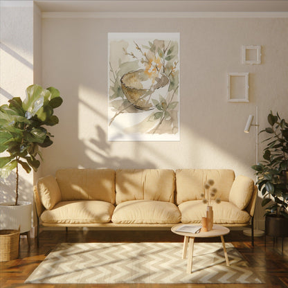 Spring Ceramic Bowl Watercolor Canvas Art | Neutral Decor
